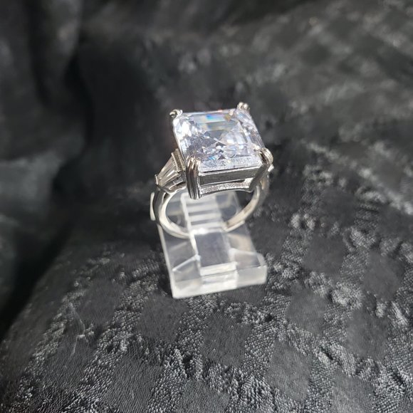 Monica Asscher Cut 9.5 carat CZ Engagement Statement Ring 925 Sterling Silver - Picture 15 of 16